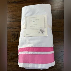 Pottery Barn Baby Organic Harper Crib Skirt in White and Hot Pink Trim